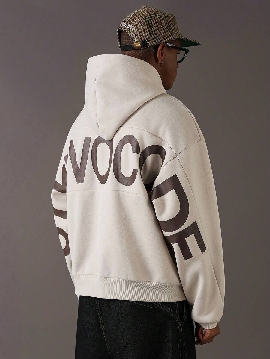 STYNVO Men's Letter Print Zip-Up Hoodie - Apricot - View 1