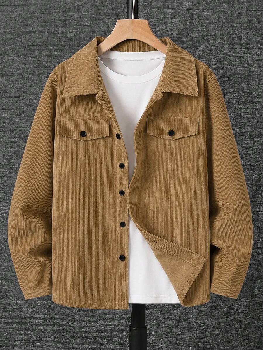 1pc Teen Autumn/Winter Lapel Long Sleeve Wool Jacket, Suitable For Daily Commute Wear - Apricot - View 1