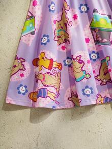 SCOOBY-DOO X SHEIN 少女休闲度假通勤卡通印花滚边吊带连衣裙，夏季 - 粉色 - 查看 7
