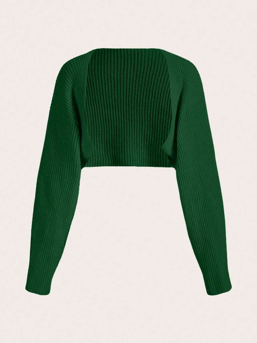 EURMUSE Y2K Grunge Drop Shoulder Open Front Crop Cardigan Without Tube Top - Green - View 1