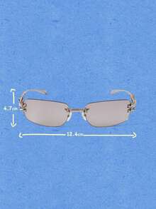 Popjeli Y2K Millennium Wind Four-Pointed Star Rivet Frameless Sunglasses, Cold Silver Metal Hollow Thin Temple Light Gray Pieces, Niche Heavy Industry Metal D - Silver - View 10
