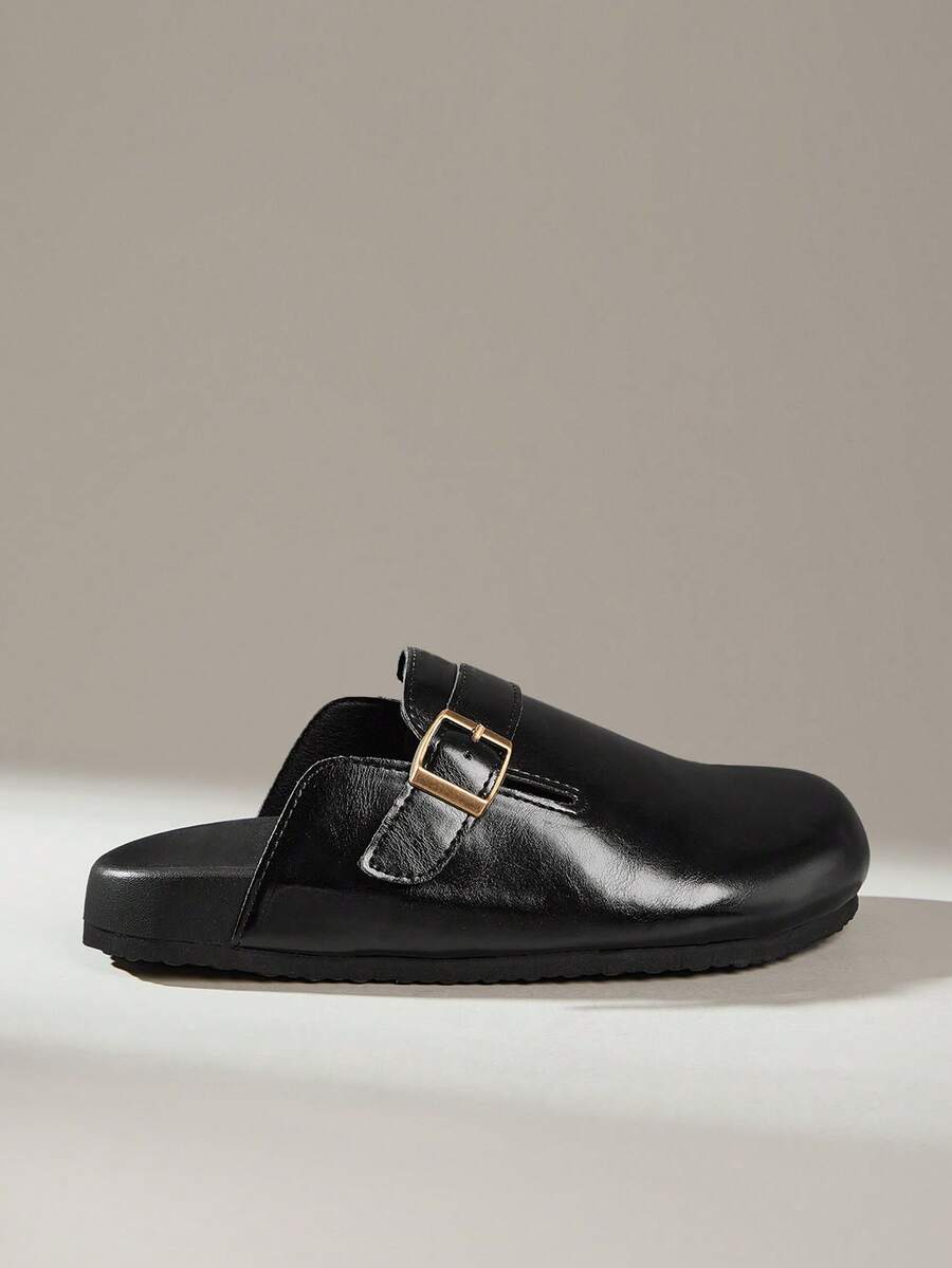 Solecia Closed Toe Mules, Metal Buckle, Workplace Commuting Thin Mules Shoes - Avocado black - View 1