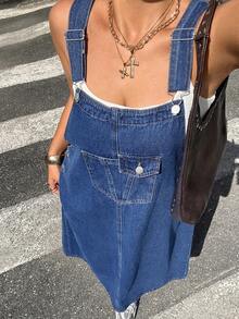Rivivi Plus Size Women's Casual Everyday Denim Overall Dress With Pockets - Dark Wash - View 5