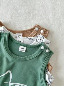 SHEIN Set de 3 piezas de bodys con estampado de dinosaurios de dibujos animados para bebé niño - Multicolor - Ver 8