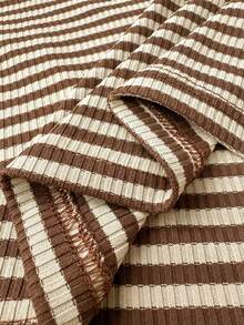 Manfinity Dauomo Brown Beige Striped Ribbed Long Sleeve Polo, Minimal Casual Style, Spring Autumn, Daily Commute, Dat Vacation Airport - Multicolor - View 6