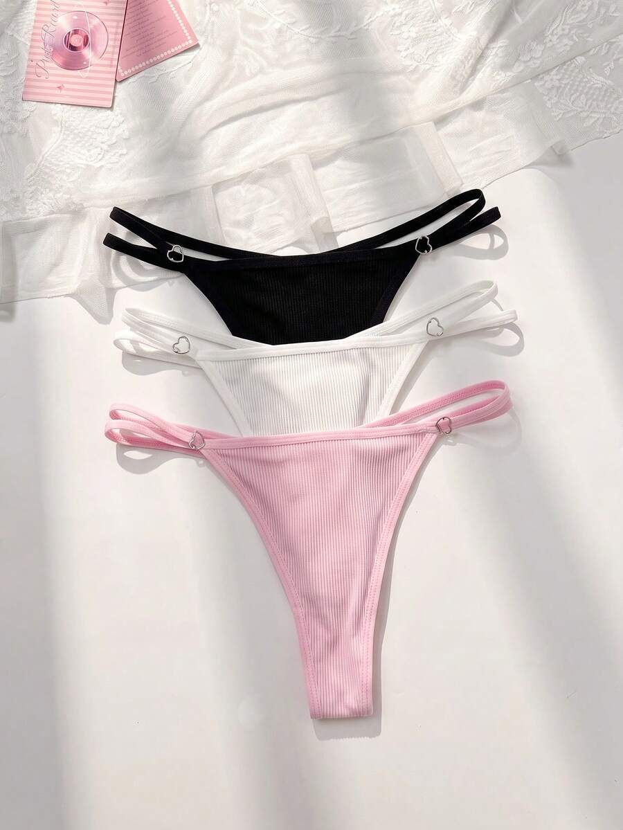 PetitDoll 3pcs/Pack Sweet Heart Comfortable Thong Panties - Multicolor - View 1