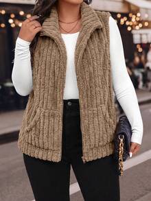 Velvienne Plus Size Minimalist Casual Versatile Women's Faux Fur Coat - Brown - View 1