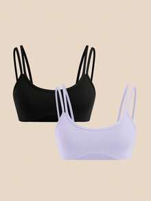 SHEIN Cheerettes 女款素色休閒日常細肩帶運動內衣 2件組 - 彩色 - 查看 14