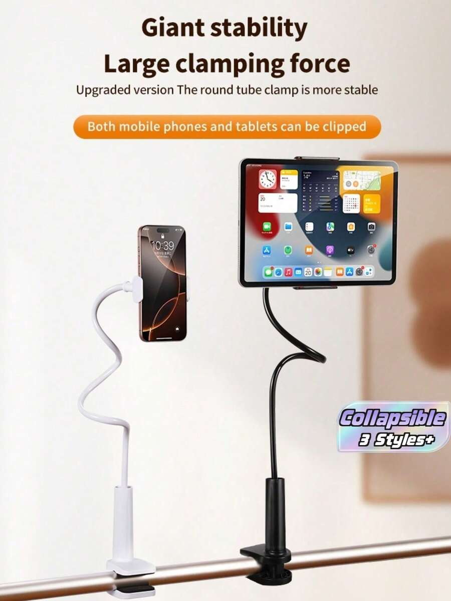 1pc 360° Rotating Universal Adjustable Gooseneck Slouchy Smartphone Holder, Head-Mounted Phone Stand, Dual Clip Bracket, Compatible With 4-7 Inch Phones, Reserved Charging Port, Suitable For Living Room, - Multi-color upgrade - View 1
