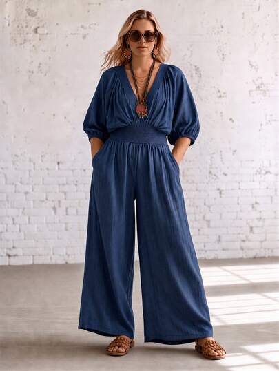 Ceyna Plus Size Fashion Casual Batwing Sleeve Loose Jumpsuit