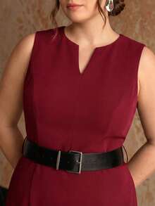MOTF PREMIUM PLUS SIZE MINIMALIST CHIC SPLIT DESIGN MIDI DRESS WITH WIDE WAIST BELT - Red - View 3