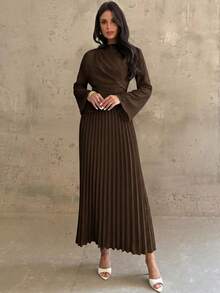 Firerie 女款素色百褶休閒派對長洋裝 - 棕色 - 查看 10