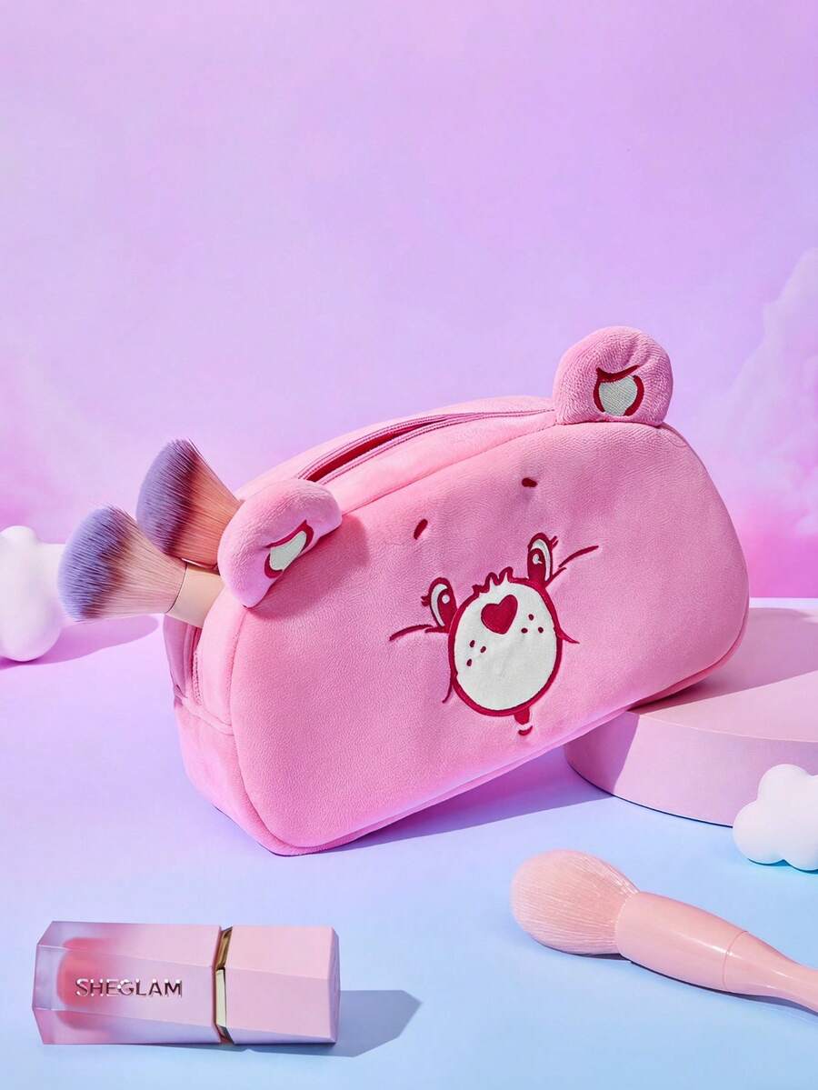 Care Bear X Joivida 1個時尚簡約便攜式化妝品工具收納袋,適合女性、女孩,適用於旅行、居家及日常使用,迷你化妝收納包、旅行小化妝盒、化妝配件收納袋、刷具包、化妝品容器、旅行必備女士配件、開學用品 - 粉色 - 查看 1