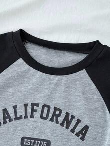 SHEIN Kaos Lengan Panjang Kasual Sehari-hari untuk Remaja Perempuan dengan Leher Bulat dan Lengan Raglan, Motif Huruf - MultiWarna - View 4