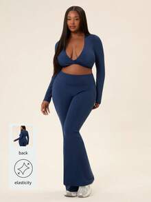 Levarali Plus Size Women's Sports Yoga Fitness Set, Autumn Fall - Navy Blue - View 6