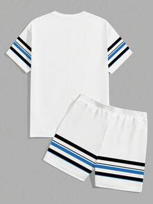 Sorvial Men's Vacation Knight Graphic Print Short Sleeve T-Shirt And Striped Drawstring Waist Shorts Set - White - View 2