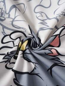 TOM & JERRY X SHEIN 少女卡通印花圓領短袖休閒T恤 - 白色 - 查看 6
