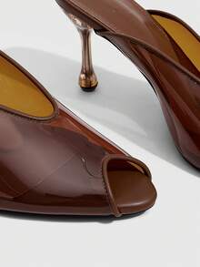 CUCCOO SZL Women's Fashion And Elegance Banquet Stiletto Transparent Heel Round Toe Peep Toe Rear Mules Women's Sandals - Camel - View 5