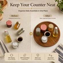 1pc 360 Rotating Wooden Tray, Spice Rack, Kitchen Organizer, Turntable, Multipurpose Wooden Platter, 8-Inch Round Wooden Spice Holder, Suitable For Kitchen Cabinet And Storage, Housewarming, Father'S Day, Graduation Gift - View 3