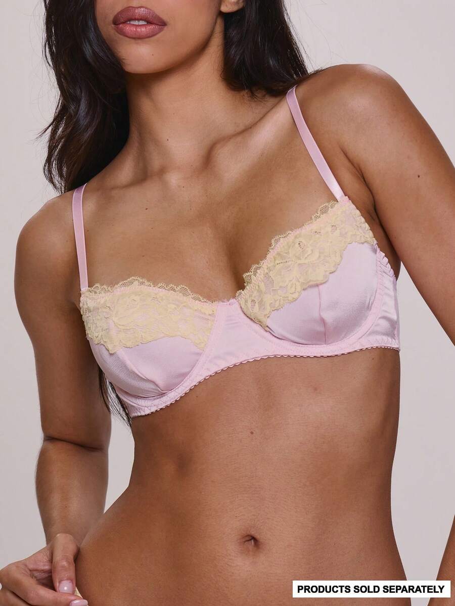 MUSERA Satin Lace Trim Underwired Bust Adjustable Clasp Back Bra Coord Top Only Sexy Cute Evening Night Lingerie Summer Pajamas Holiday Vacation Girly - Multicolor - View 1