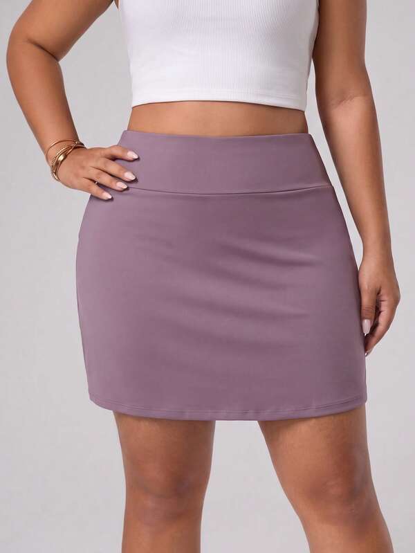 SHEIN Dewbera Women's Plus Size Tennis Skirt, Sports Mini Skirt, Fashionable Minimalist Fitness Running Casual Wear