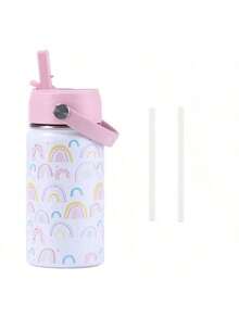 1Pc 12oz Stainless Steel Cup With Handle, Cute Cartoon Pattern Double-Layer Water Cup With Lid And Straw, Suitable For Outdoor, Camping, Travel - Multicolor - View 15
