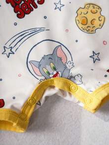 TOM & JERRY X SHEIN 男嬰夏季休閒卡通印花連身褲 - 白色 - 查看 6