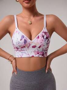 SHEIN Sports Sports Fashion Bra With Fixed Cups, Macaron Print, High Support Underwear - Multicolor - View 4