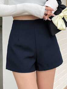 DAZY Women's Solid Color High Waist Casual Versatile Daily Wear Shorts - Navy Blue - View 6