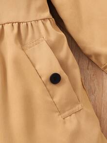 SHEIN Elladie kids 1件少女冬季大衣，卡其色，保暖內裡，風衣領，雙排扣，時尚夾克，適合日常休閒穿著 - 卡其色 - 查看 7