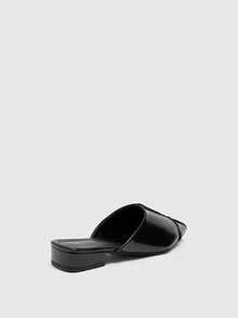 CUCCOO BIZCHIC Minimalist Style, Black Pointed Toe And Low Heels, Mules, Wearing Versatile Bright Leather, Slouchy Half-Towed Closed Toe Sandals - Black - View 7