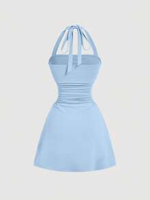 SHEIN MOD 女士浅蓝色挂脖式 A 字形连衣裙 - 淺藍色 - 查看 2