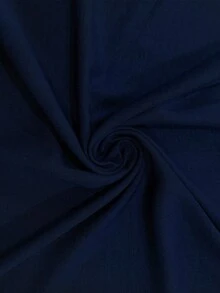 SHEIN LUNE CURVE 大尺碼女款夏季寬鬆極簡休閒度假V領短袖喇叭袖藍色拼接條紋雙層荷葉邊修身遮肉長洋裝 - 藍色 - 查看 7