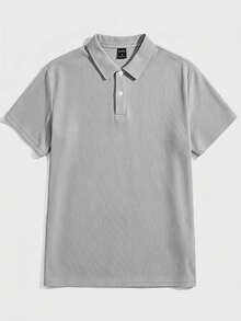 SWAVVY 男士素色休閒通勤旅行短袖 Polo 衫 - 灰色 - 查看 4