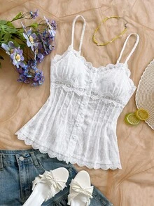 Soleia Women's Plus Size White Lace Camisole - White - View 6