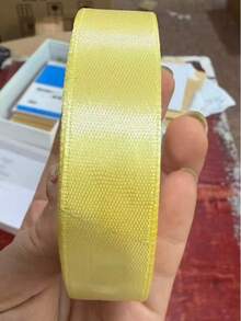 1 Rollo de Cinta de Satén de Poliéster - Caja de Regalo, Caja de Caramelos, Caja de Pastel, Cinta de Decoración de Flores Frescas (Teñida a Máquina con Ligera Diferencia de Color) - Amarillo claro - Ver 2