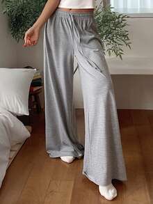 DAZY Women's Striped Fashion Drawstring Waist Loose Wide Leg Lounge Pants Fall - Grey - View 3
