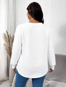 EMERY ROSE Gradient Heart Rhombus Grid Plus Size Women's Long Sleeve Sweatshirt Winter - White - View 2