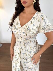 Firerie Plus Size Summer Elegant Ditsy Floral Ruffle Hem Dress Elegant Floral Print Ruffle Dress For Women Casual Vacation Daily Going Out Dress For Women - Multicolor - View 2