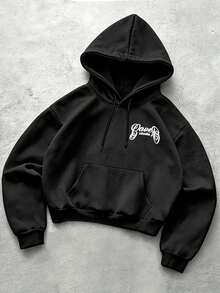 Manfinity Hypemode Hypemode Men's Sports Set, Bold Letter Print, Outdoor Street Sports Casual Hoodie & Pants Set - Black - View 4