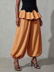 BamGlimmer Autumn/Winter New Oversized Elegant Design Orange Women's Wide Leg Pants, Fashion Casual Style, Daily Wear, Party Brunch Gathering - Orange - View 4