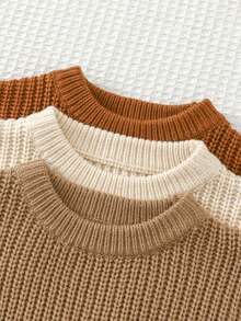 SHEIN Kids Young Boy Casual Minimalist Loose Round Neck Long Sleeve Autumn Sweater 3pcs Pieces Set Suitable For Summer - Multicolor - View 4