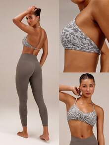 GLOWMODE FeatherFit™ Bra Olahraga Tanpa Lengan dengan Leher Halter yang Dapat Disesuaikan dan Bagian Depan Berkerut, Dilengkapi dengan Bantalan Anti-Selip yang Dapat Dilepas, Cocok untuk Yoga, Studio, Pilates, dan Pemakaian Sehari-hari - Light Grey - View 8