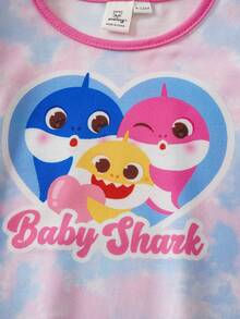 BABY SHARK X SHEIN 女嬰字母卡通印花休閒日常夏季洋裝 - 粉色 - 查看 4