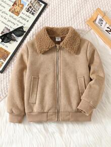 SHEIN Kids Young Boy Autumn/Winter Fashion Thermal-Lined Jacket - Khaki - View 5