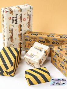 3/6 PCS Sheets Construction Vehicle Theme Gift Wrapping Paper For Birthday Party Decoration Supplies Gift Baskets Flower Bouquets Crafts Manual Covers Construction Favors Versatile Decorative - Engineering Vehicles - View 1