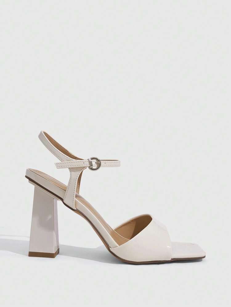 CUCCOO SZL Sepatu Wanita Musim Semi dan Musim Panas Baru Ujung Persegi Permukaan PU. Sandal Hak Satu Bagian dengan Gesper Tali Pergelangan Kaki. Keanggunan Romantis dan Temperamen Sim - Krem - View 2