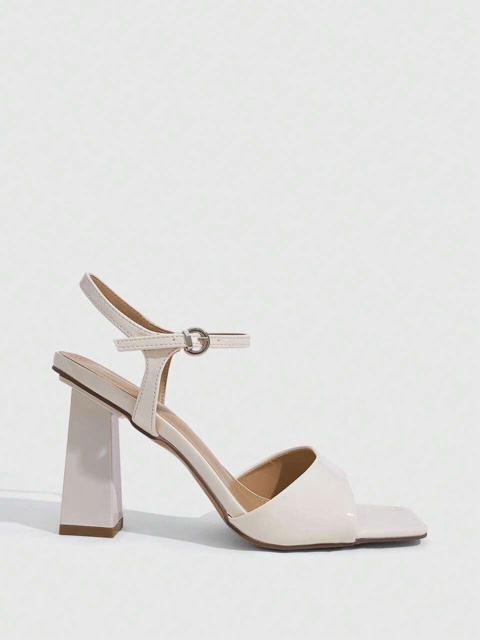 CUCCOO SZL Women's Spring/Summer New Square Toe PU Upper Saddle Strap Ankle Strap Buckle One-Piece Toe Cap Heel Sandals