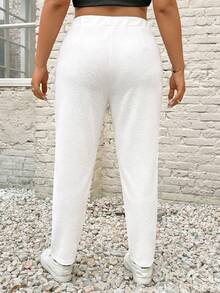 SHEIN PETITE CURVE 大尺碼女款字母印花牛仔口袋休閒百搭長褲 - 白色 - 查看 2
