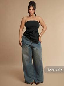 SHEIN BAE CURVE 大尺碼女款蕾絲飾邊休閒百搭日常穿搭抹胸上衣 - 黑色 - 查看 1